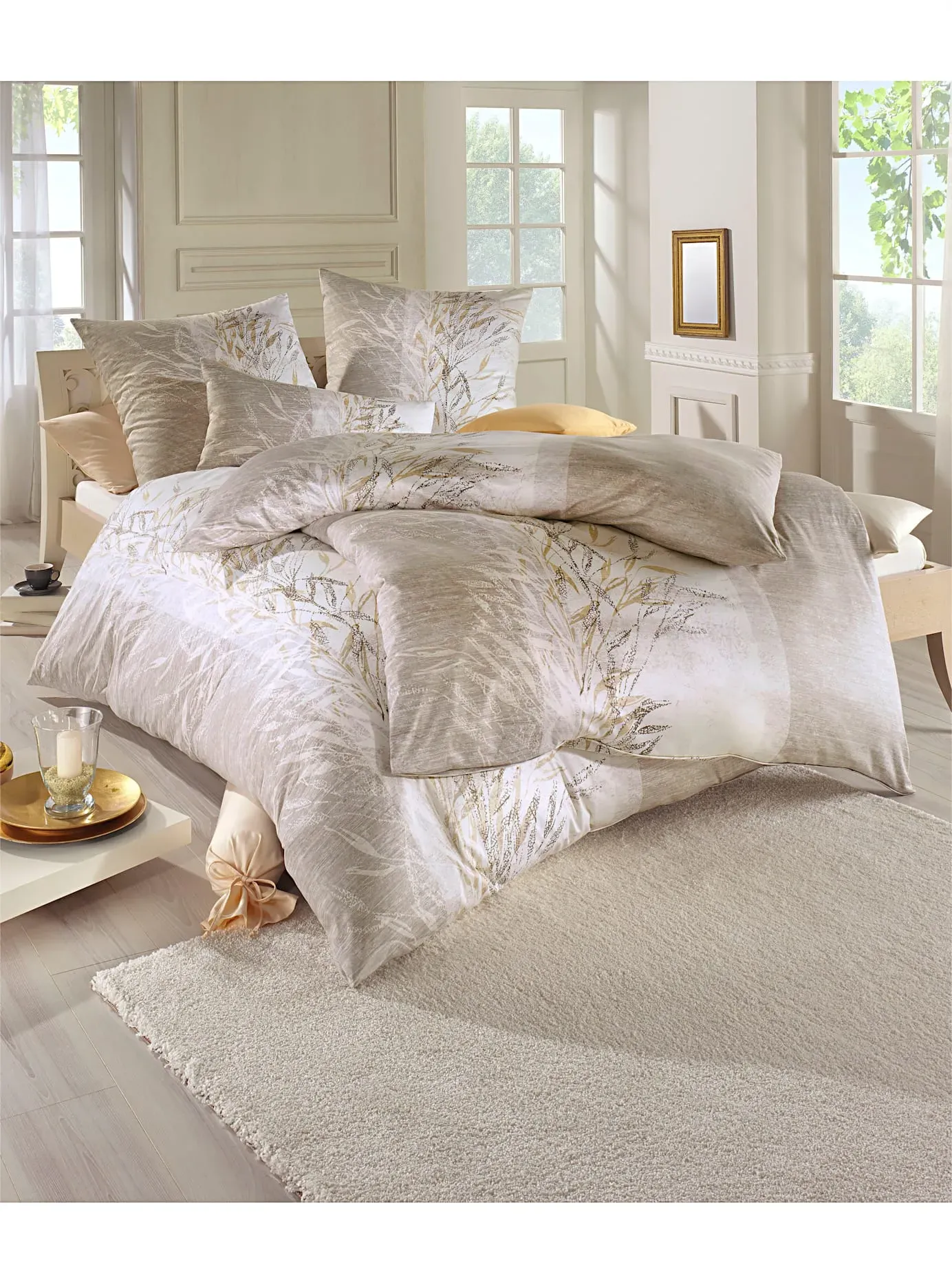 Bettwäsche ESTELLA Gr. 1, beige (natur), B/L: 135cm x 200cm, Interlock-Jersey,Interlock-Jersey, B/L: 80cm x 80cm, 3 Stk., Interlock-Jersey;Interlock-Jersey, 100% Baumwolle, Bettwäsche, Bettwäsche