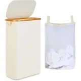 luxuskollektion Wäschekorb 60l Schmal Innentasche Waschbar Griffe 60L mit Deckel Beige