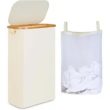 luxuskollektion Wäschekorb 60l Schmal Innentasche Waschbar Griffe 60L mit Deckel Beige
