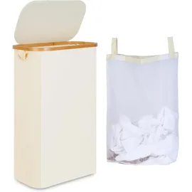 luxuskollektion Wäschekorb 60l Schmal Innentasche Waschbar Griffe 60L mit Deckel Beige