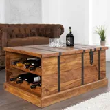 riess-ambiente Massivholz Couchtisch BODEGA 100cm braun Sheesham stone finish Truhe Stauraum Weinregal - Naturbelassen