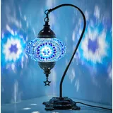 DEMMEX Türkische marokkanische Mosaik-Tischlampe für Schlafzimmer, Wohnzimmer – Tiffany-Stil, Schreibtisch-Nachttischlampe, Lampenschirm, Glasmosaik und Perlen, verzierter Metallkörper und Sockel,