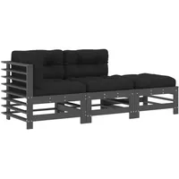 vidaXL 3-tlg Garten-Lounge-Set mit Kissen Grau Massivholz