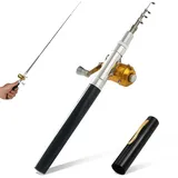 Cyrank Mini Pocket Pen Angelrute, Teleskop Angelruten, Einziehbare Angelruten Tragbarer Teleskop-Angelstift Mit Angelrolle Für Salzwasser, Süßwasser