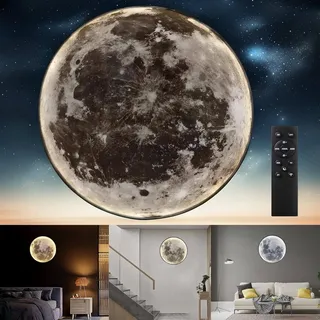 LED Mond Wandleuchte Modern Dimmbar mit Fernbedienung Wandlampe Mond Nachtlampe Runde Dekoration Lampe Ultra dünn Acryl Lampenschirm Nachttischleuchte für Kinderzimmer Schlafzimmer Wohnzimmer,50cm