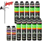 Isolbau Bauschaum-Set - Inkl. 10 x 1K Montageschaum B2 Pistolenschaum mit hervorragender Schall und Wärmedämmung (je 750 ml), 2 x PU-Schaum-Reiniger (500 ml) & 1 x Schaumpistole, Dämmen