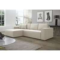 Fun Möbel Ecksofa Schlafsofa Sofa CONOR PREMIUM Kunstleder Soft Creme Ottomane Links - Weiß