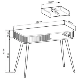 Deine Möbel 24 Schminktisch, Weiß, Gold, Holzwerkstoff, 2 Schubladen, 103x80x49 cm, Wohnzimmer, Wohnzimmertische, Konsolentische