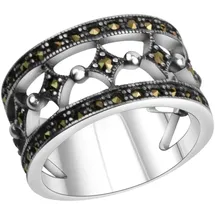 ZEEme Ring Silber 925 oxidiert mit 40x Markasit