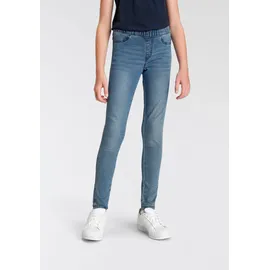 Kidsworld Jeansjeggings "Stetch-Jeans mit schmalem Bein", Mädchen, Gr. 110, N-Gr, blau (blau denim), Denim/Jeans, Obermaterial: 74% Baumwolle, 24% Polyester, 2% Elasthan, eng lang, Jeans, schmale Beinform, mit Gummizug, lang, mit aufgesetzten Taschen