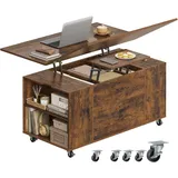 Woltu Couchtisch (1-St), höhenverstellbar mit Rollen, Hebeplatte Schublade braun