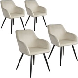 Tectake »4er Set Stuhl Marilyn Samtoptik, schwarze« (4er Set, 4 St), gepolstert, gepolsterter Sitz beige
