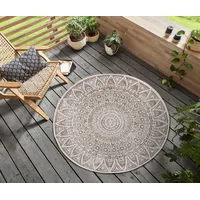 freundin Home Collection Nora In- Outdoor Teppich Rund – Wendeteppich Wetterfest Modernes Design Runder Teppich für Balkon Terrasse Wintergarten Badteppich Wohnzimmerteppich, Grau Creme, 200cm
