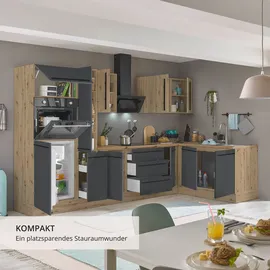 kochstation Winkelküche Florida L-Form 300 cm schwarz