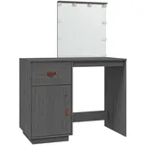 vidaXL Schminktisch mit LED Grau 95x50x133,5 cm Massivholz Kiefer