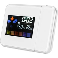 Sxhlseller Indoor-Projektionsuhr Wettervorhersage-Ausrüstung Ewiger Kalender für Temperaturprüfer mit Heim-, Büro- und Küchenantrieb (Weiss)