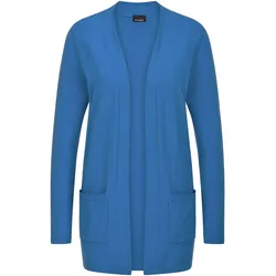 Strickjacke GOLDNER "Kurzgröße Elegante Strickjacke mit Kaschmir", Damen, Gr. 22, blau, Obermaterial: 95% Baumwolle CO. 5% Kaschmir WS., gerade, Strickjacken Strickjacke, mit Kaschmieranteil
