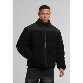 URBAN CLASSICS Fabric Mix Teddy Puffer Jacke Herren, Pufferjacken schwarz Größe S Bekleidung