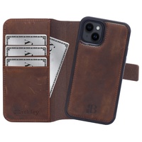 Burkley 2in1 Leder Handytasche für iPhone 14 Handyhülle mit herausnehmbarem Back Cover, 360° Schutz (Antik Coffee)