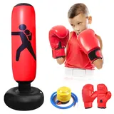 Mineup Boxsack Kinder, 160 cm Aufblasbarer Boxsack mit Boxhandschuhen, Boxsack Stehend Kinder, Standboxsäcke Aufblasbare Geschenk für Jungen und Mädchen 2-12 Jahre für Training Karate Taekwondo