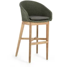 BIZZOTTO Barhocker Coachella aus Teakholz mit Kissen, modern skandinavisch, grün, Outdoor geeignet