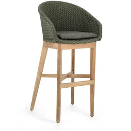BIZZOTTO Barhocker Coachella aus Teakholz mit Kissen, modern skandinavisch, grün, Outdoor geeignet