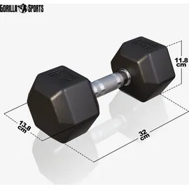 Gorilla Sports Hexagon Kurzhantel Gummi 10 kg schwarz