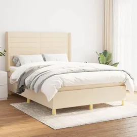 vidaXL Boxspringbett mit Matratze Creme 140x190 cm Stoff - Creme