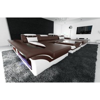 Sofa Dreams Wohnlandschaft Leder Sofa Couch Monza U Form Ledersofa, Couch, mit Ottomane, Recamiere, Liegefläche braun