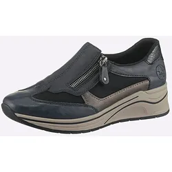 Slipper RIEKER, Damen, Gr. 42, blau (jeansblau), Lederimitat, sportlich, Schuhe