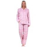 normann-wäschefabrik Damen Pyjama Schlafanzug Langarm in Karopotik zum durchknöpfen in Single Jersey Qualität, Farbe:rosa, Größe:48-50 - 48-50