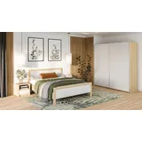 JVmoebel Schlafzimmer-Set Elegantes Schlafzimmermöbel-Set in Weiß aus hochwertigem Holz, (4-tlg., 1x Bett + 2x Nachttische + 1x Kleiderschrank), Made in Europa weiß