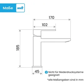 Bächlein Badarmatur Imatra in kantigem Design, Einhebelmischer mit klarer Linienführung in modernem Look, Bad Wasserhahn Matt Schwarz
