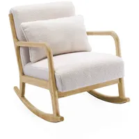 Sweeek Schaukelsessel in Weiß aus Holz und boucle Stoff,