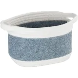 WENKO Filzkorb Bea M, Korb mit Zwei weißen Griffen, gefertigt aus recyceltem Polyesterfilz in Hellgrau abgesetzt mit weißem Flechtdesign, 80% Polyester / 20% Baumwolle, 5 Liter, 24 x 16 x 16 cm