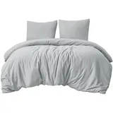 Aisbo Bettwäsche 220x240 3teilig Grau - Mikrofaser Bettwäsche-Sets Hellgrau mit Reißverschluss, ÖKO-TEX Bettbezug 240x220 cm 3tlg mit Kissenbezug 80x80 cm, Weich und Bügelfrei