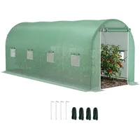 Gewächshaus 500x200x205cm Foliengewächshaus Tomatenhaus Mit Tür, 8 Fenster, Folientunnel Aus Verzinktem Stahl, Pe, Stabiles Treibhaus Pflanztunnel, Inkl. Erdanker & Seilen, Grün