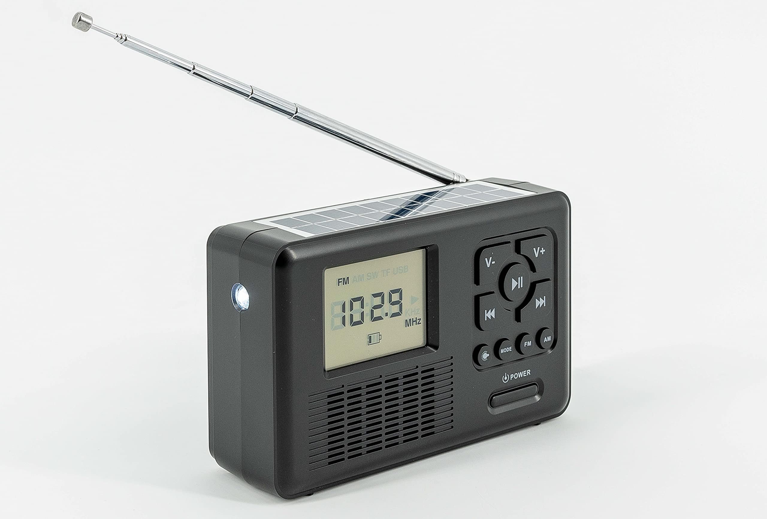 Reflexion TRA550 tragbares Kurbel-Radio mit Taschenlampe und Solar-Ladefunktion (Bluetooth, Dynamo, Solar, USB, Micro SD) schwarz