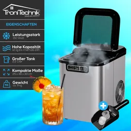 Tronitechnik TroniTechnik® Eiswürfelmaschine Eiswürfelbereiter aus Edelstahl , Ice Maker, 12kg/24h, 2,2 Liter Wassertank, 2 Größen, Selbstreinigung