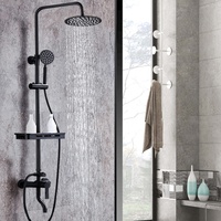 Duschsystem Regendusche Duschset mit Armatur, 20cm Duschkopf, Handbrause Duschsäule mit Ablage höhenverstellbar Duschgarnitur schwarz