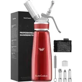 LuxusKollektion Kochbesteck-Set Sahnespender 500ml Aluminium Spritztüllen Reinigungbürste Rot