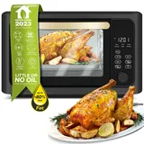 TurboTronic digitaler Mini Backofen - 4in1 Heißluftofen und Heißluftfritteuse dunkelgrau XXL Version 24L mit Umluftgebläse inkl. viel Zubehör Backblech, Gitterrost, Dörrgerät ab 25°C & Grill