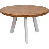 Wohnling Esstisch sheesham rund, 3-Fuß-Gestell weiß, 130,0 x 130,0 x 77,0 cm