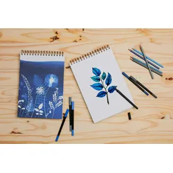 Clairefontaine 3x Cyanotype, Skizzenbuch mit kopfseitiger Spiralbindung A4 21x29,7 cm, 40 Blatt, weißes Mixed Media-Zeichenpapier 180g - 83506C