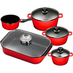 KING Topf-Set, Aluminiumguss (Set, 5-tlg., 4 Töpfe, 3 Deckel, 1 Bräter), Induktion, außer Bräter rot