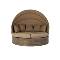 Wohnando Garten-Essgruppe Garten-Sonneninsel "Sol", Gartenlounge-Set 172x172x142cm (BxTxH), (3-tlg), Rattan Lounge inkl. Dach, beige, Loungebett, Gartenmöbel beige|braun