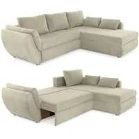 Ecksofa Schlaffunktion Couch mit Rutschenlehne Bettkasten in Cord Beige Grau