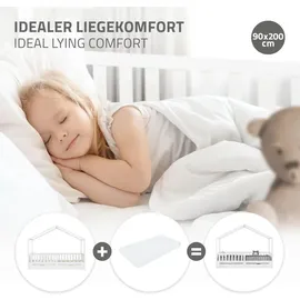 ML-Design Hausbett 90 x 200 cm Kiefer massiv weiß