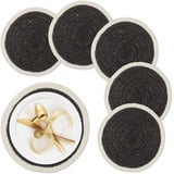 Relaxdays Tischset, 6-teilig, geflochten, Seegras, Ø 37 cm, rundes Platzset für Esstisch, Platzdeckchen, schwarz/Creme