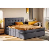 kaiser möbel Boxspringbett mit matratze und bettkasten, Schlafbett LUDANO stoff Noel Dunkelgrau 200x200 cm H2-Pocket - Dunkelgrau